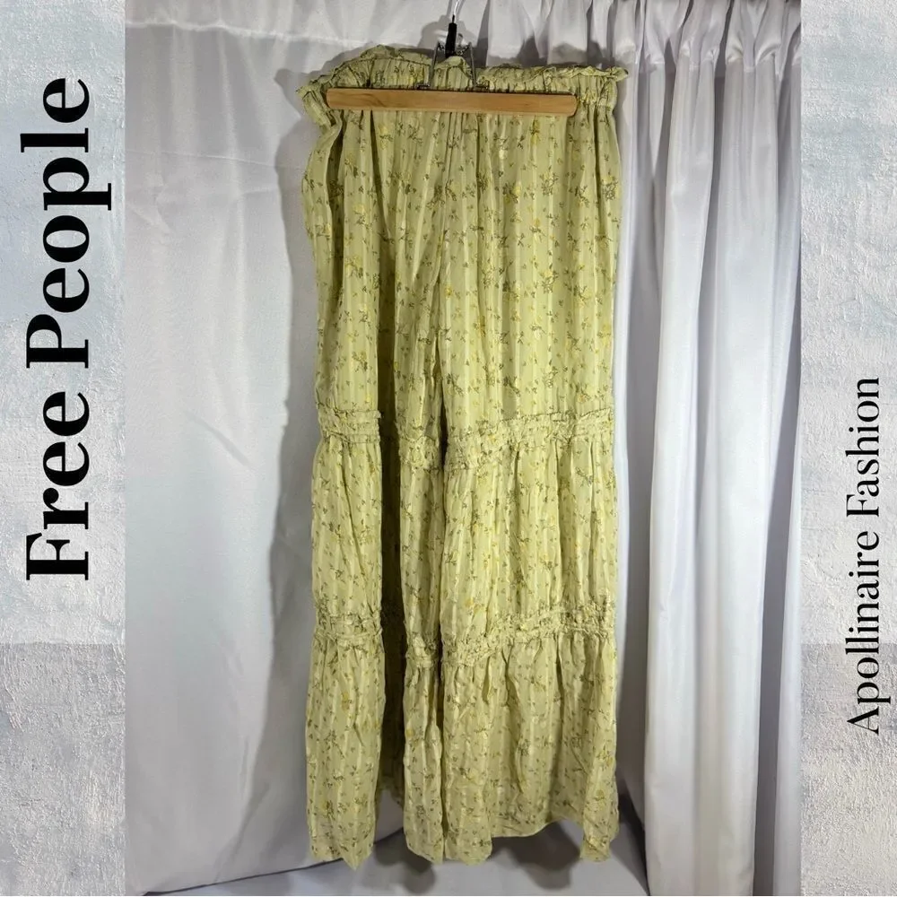 FREE PEOPLE EMMALINE TIERED PULLON FLARED PANTS IN SAGE COMBO NWT